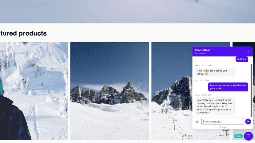 Chat widget open on storefront with AI agent message