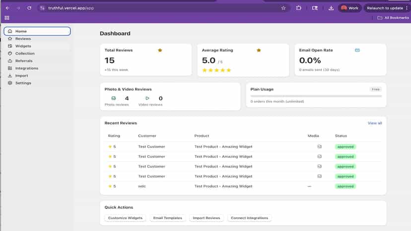 Dashboard/Home page (stats overview)