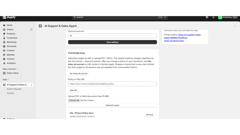 This is the app admin page where user can upload files and url