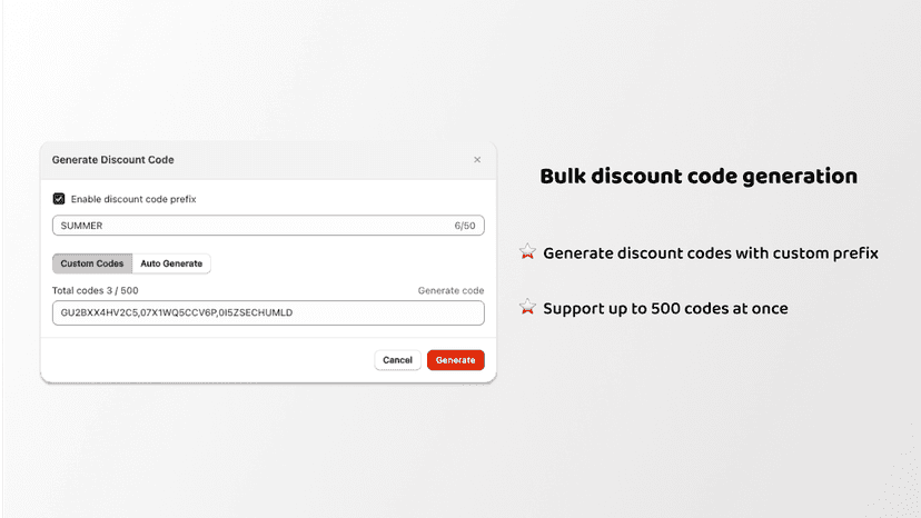 Bulk discount code generation