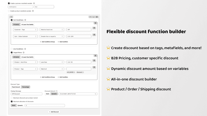 Flexible discount function builder
