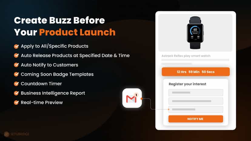 Product coming soon page with countdown & notify me waitlist