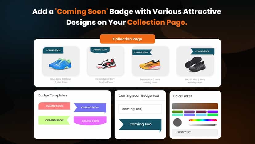 Coming soon badge templates, custom text & colors