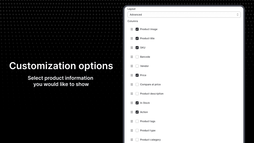Customization options