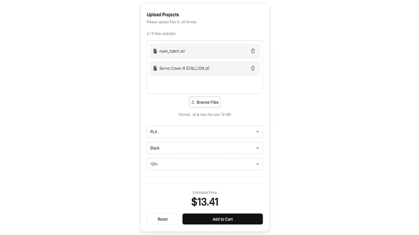 Use our theme app to easily accept stl files from customers.