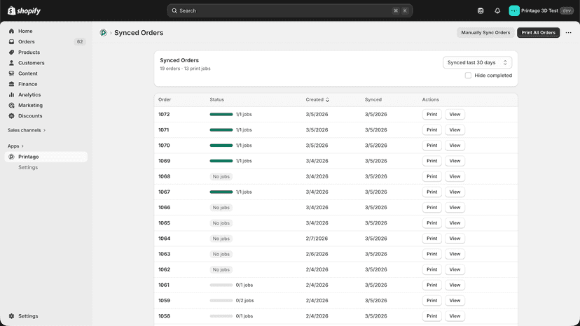 Print your orders and see job status within Shopify