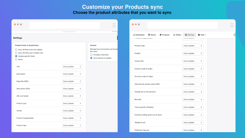 Shopify Multi store sync - Customize sync Products