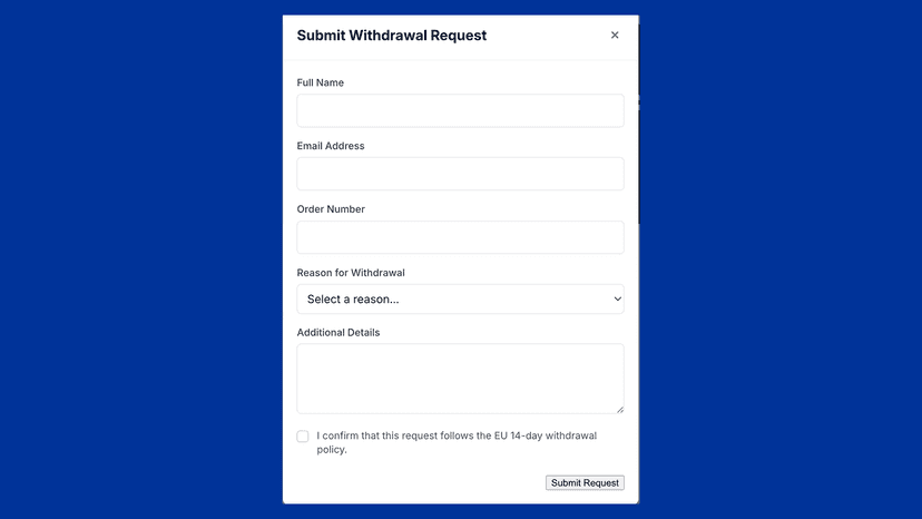Withdrawal Request Form UI