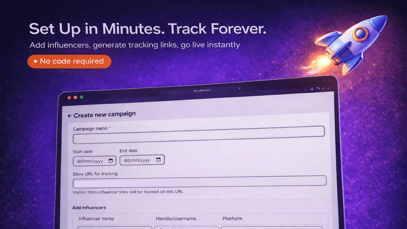 New campaign setup form with influencer name and platform fields