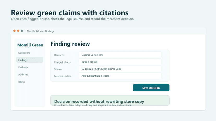 Finding list with matched green claim wording