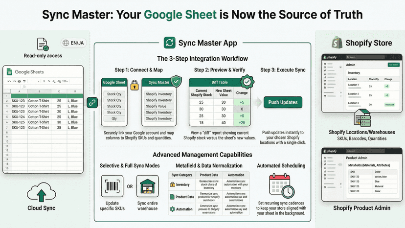 Sync Master turns Google Sheets into live Shopify inventory sync