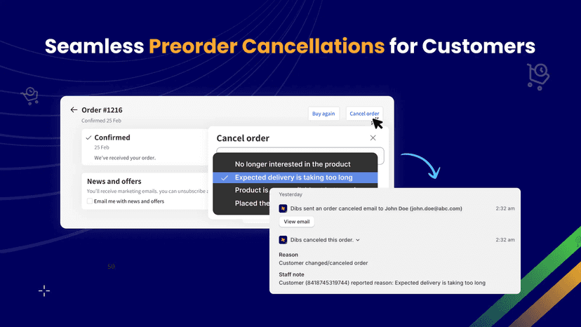 Cancel order feature in the customer account portal