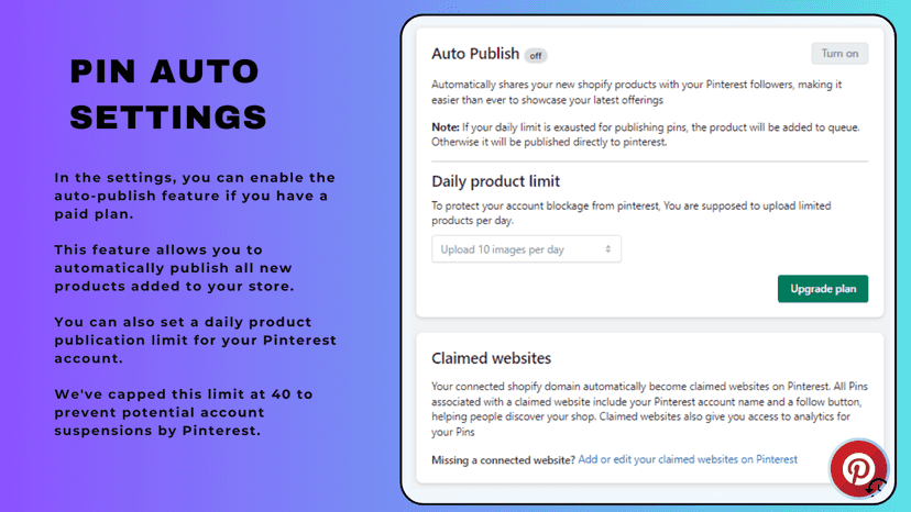 pin auto settings with daily limit and auto publish