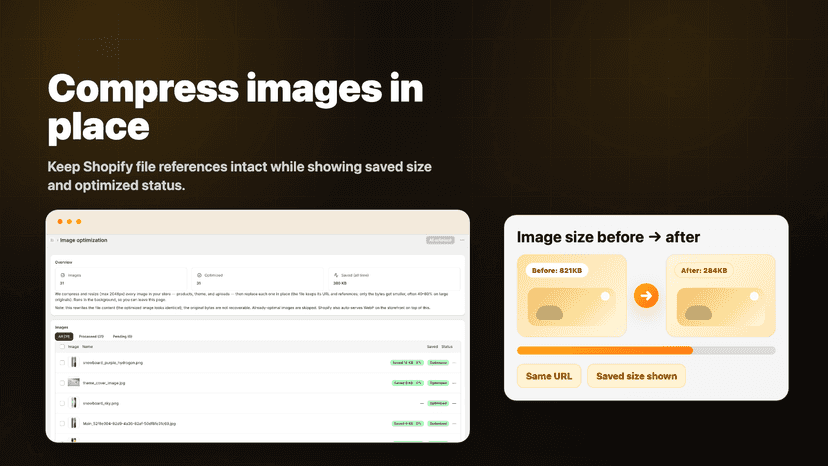 Image optimization image showing CatalogRank SEO compressing Sho