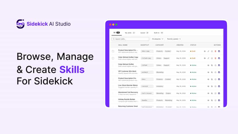 browse, manage and creat skills for sidekick