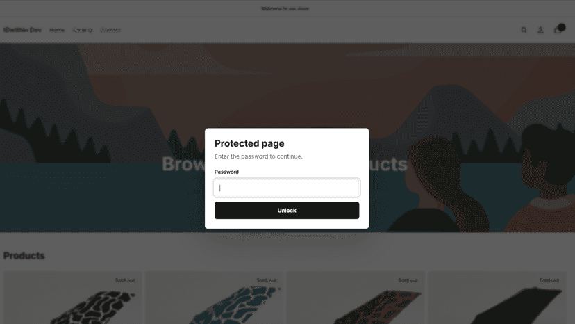 Password gate hides the page until the password is entered