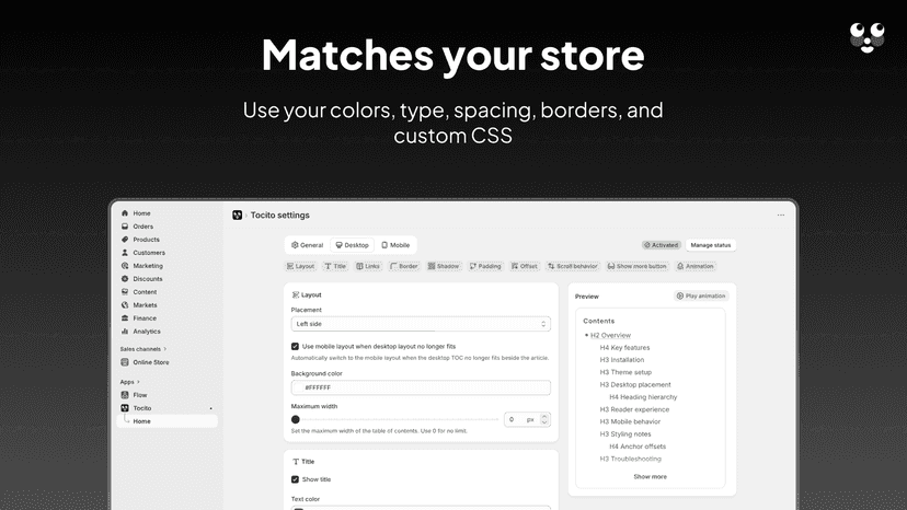Tocito desktop and mobile table of contents previews