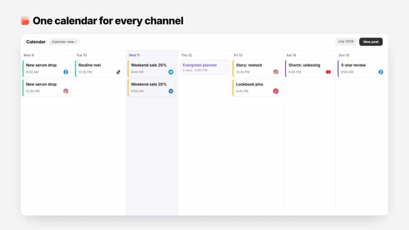 Yoomru content calendar with scheduled posts for the week