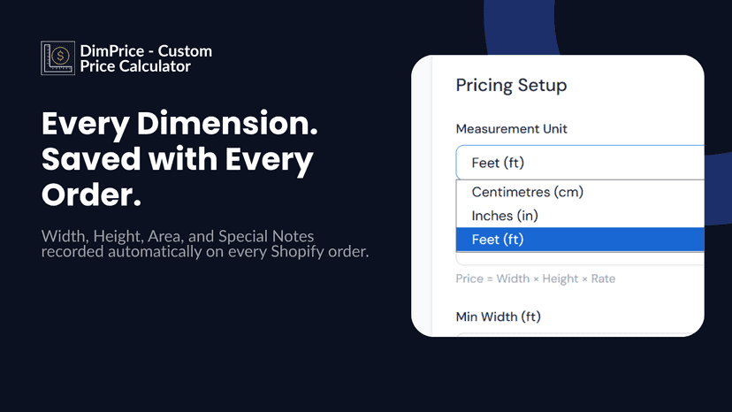 Per-product pricing setup with measurement units