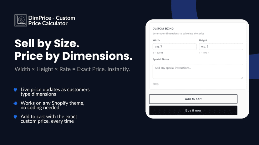 DimPrice pricing setup with units, limits, and formula pricing