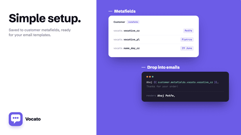 Vocative in Shopify metafields, ready for emails