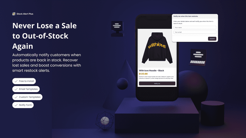 Mobile product page with Notify Me button and stock alert popup