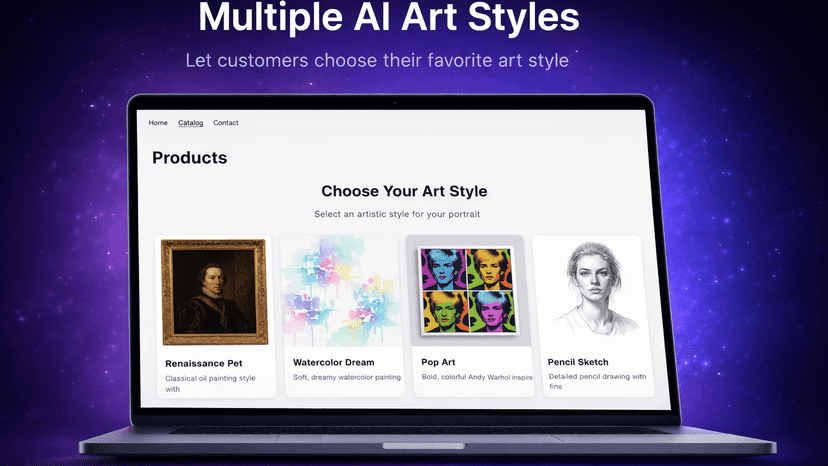 Storefront showing four AI art style options for customers
