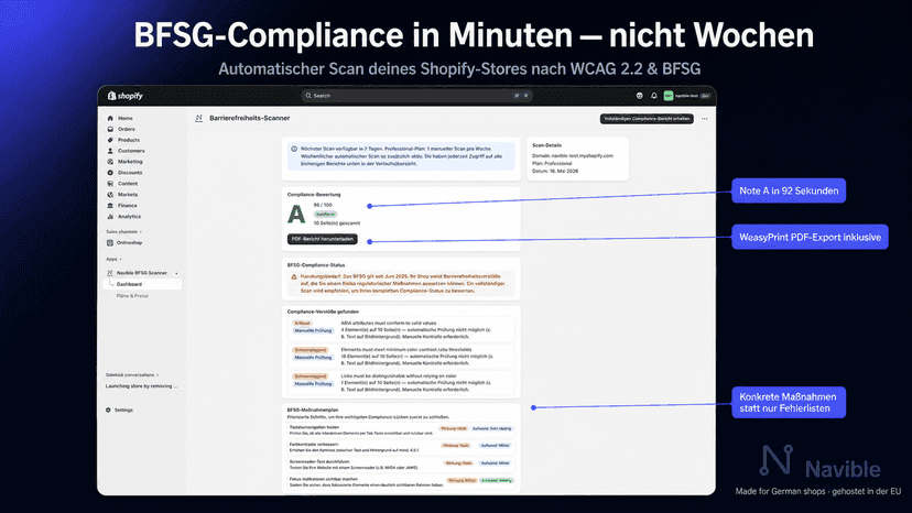 Navible Dashboard: BFSG-Konformität in Minuten prüfen