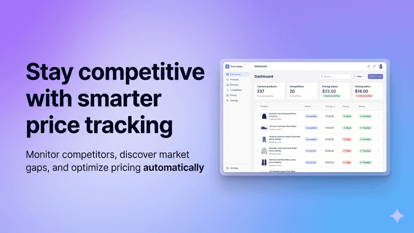Competitor tracking dashboard showing monitored sources, matched