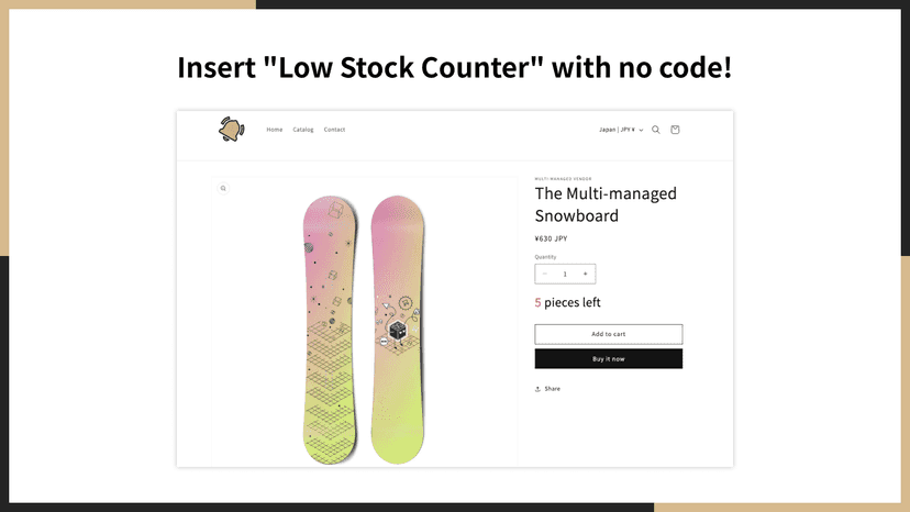 Insert "Low Stock Counter" with no code.