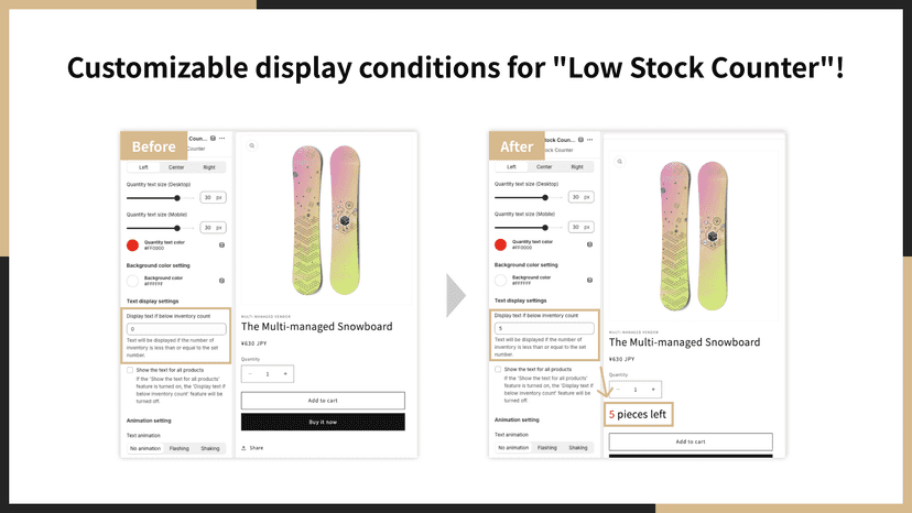 Customizable display conditions for "Low Stock Counter".