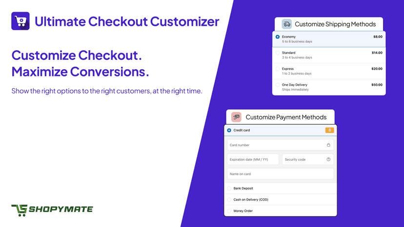 Shopify Checkout customize with payment and shipping options