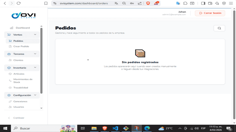 se observa el menu lateral y donde se sincrinizaran los producto