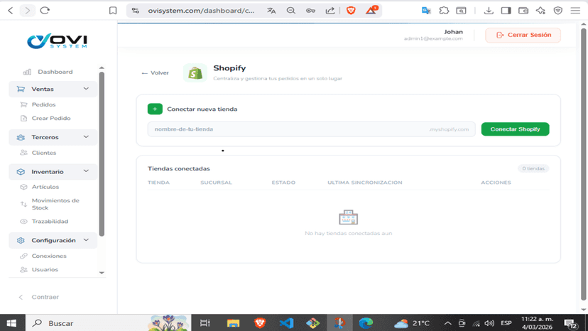 Configuración de las tiendas de shopify