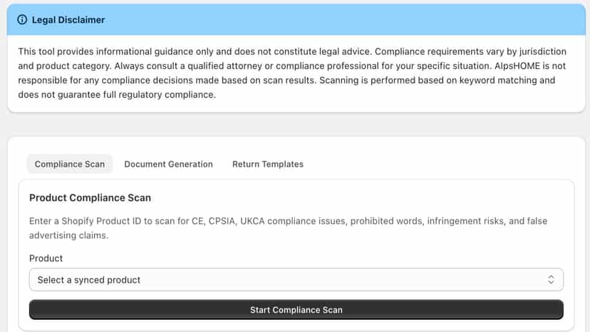 AI copywriting & compliance scan for home DTC Shopify stores