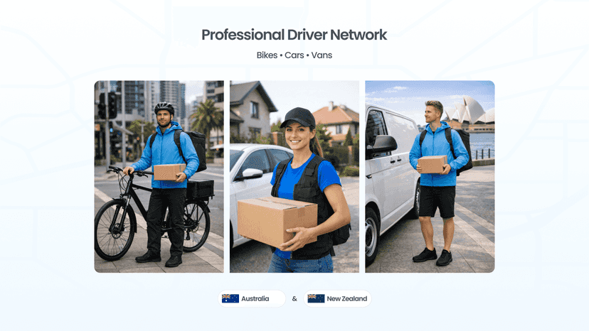 Delivery drivers using bikes, cars, and vans for local orders