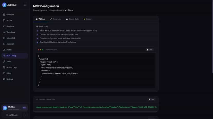 Zuqus AI MCP Configuration for Shopify Integration