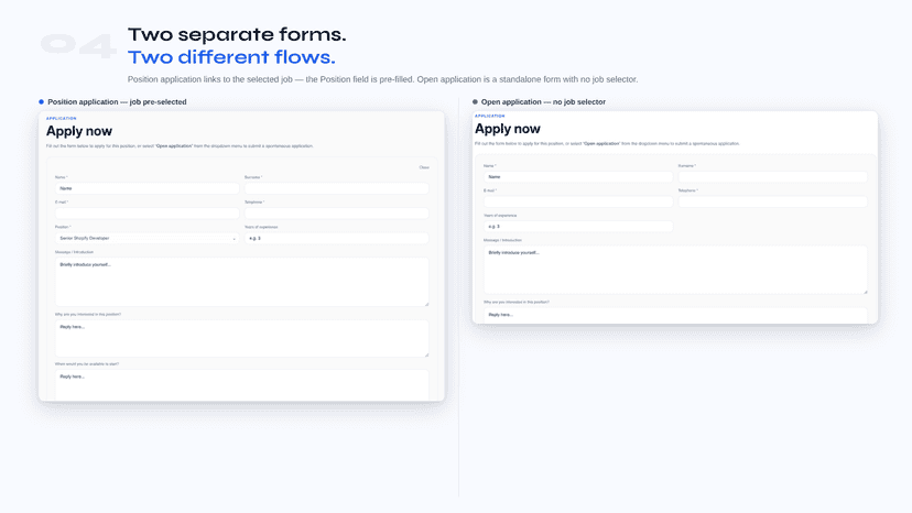 CareerFlow - Two separate application forms