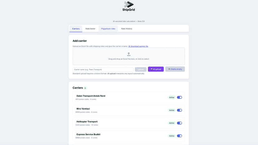 ShipGrid: carrier rate management inside Shopify admin