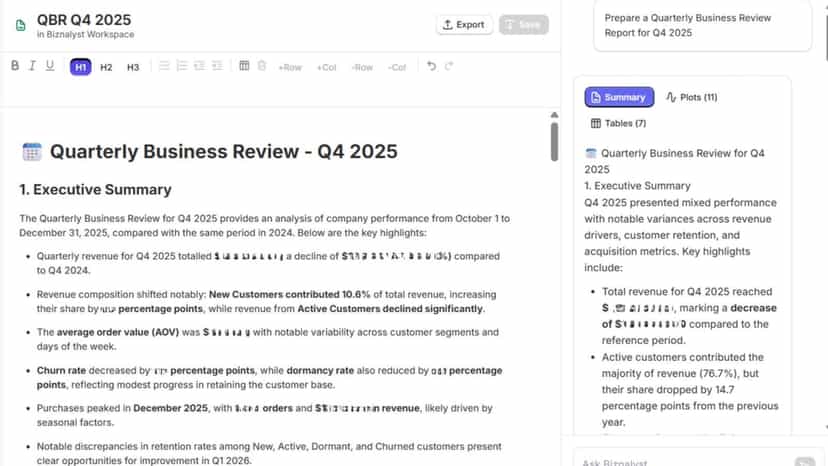 Agent generated QBR report added to Biznalyst documents