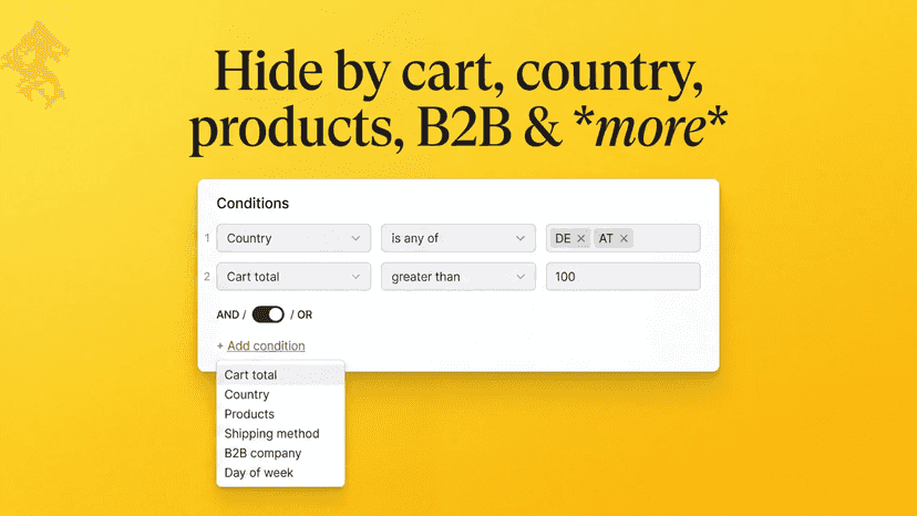 Setting rule conditions like country and cart total