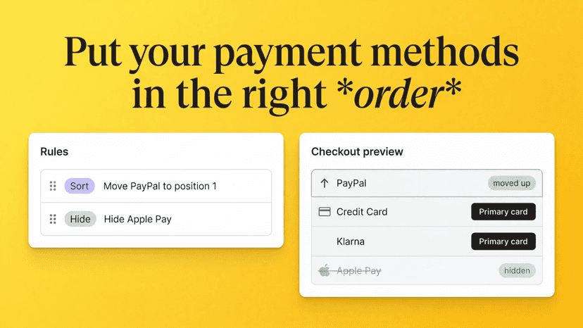 Sorting and hiding payment methods with a live preview