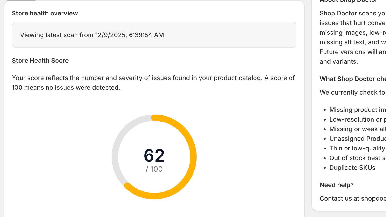 See your Store Health Score at a glance
