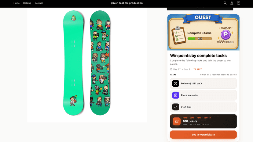 Storefront widget showing a quest where customers earn rewards