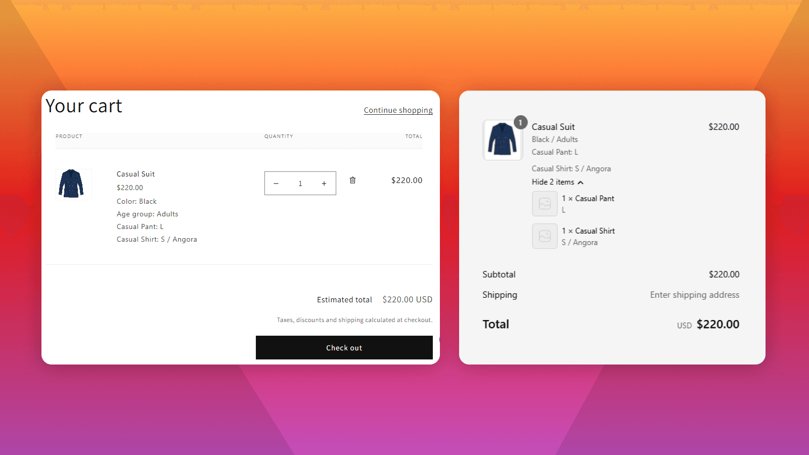 Cart and checkout Page