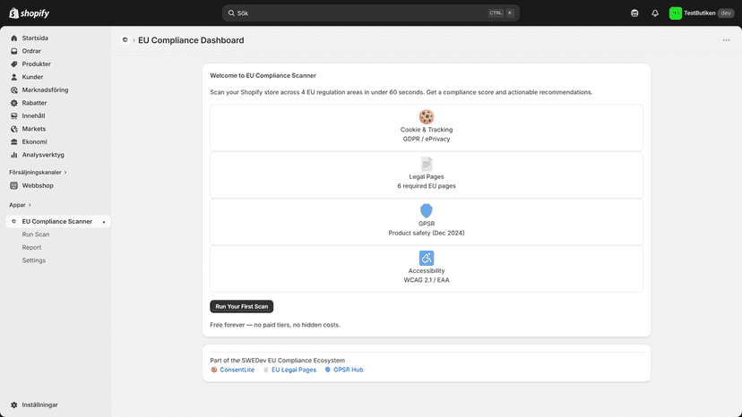 Install and scan your store across 4 EU compliance areas