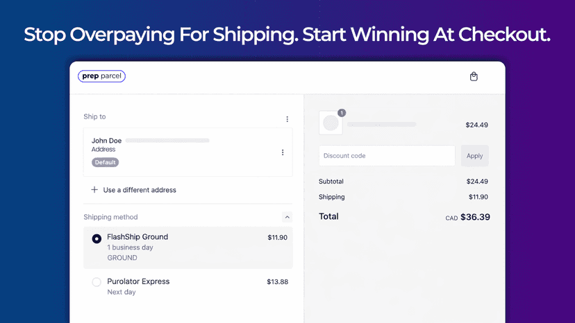 Prep Parcel dashboard showing shipments, tracking, and spend