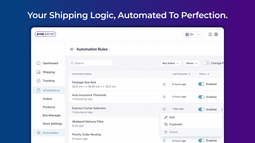 Shipping automation rules for carrier and order routing