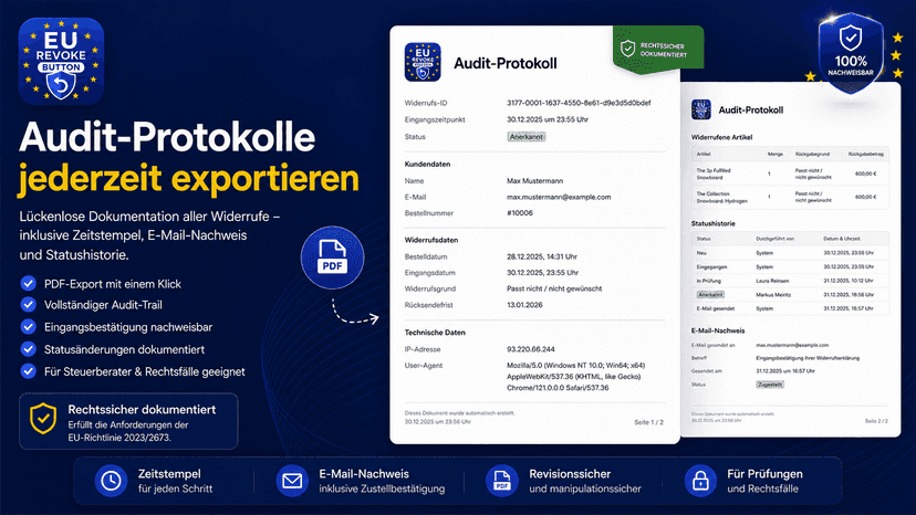 Audit-Protokolle jederzeit exportierbar