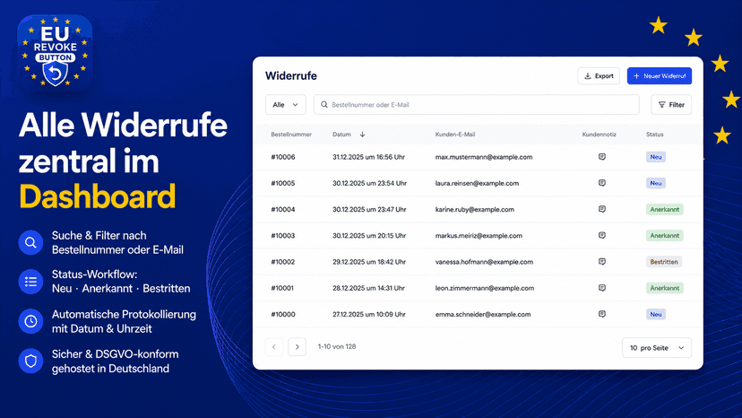 Alle Widerrufe zentral im Dashboard